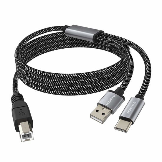 Picture of MOSWAG 2in1 USB Printer Cable 3.28FT/1M with USB C to MIDI Cable Printer Cable,USB MIDI Cable USB C to USB B MIDI Cable,Cable,Compatible with Music Instrument,Piano,Midi Keyboard,USB Microphone