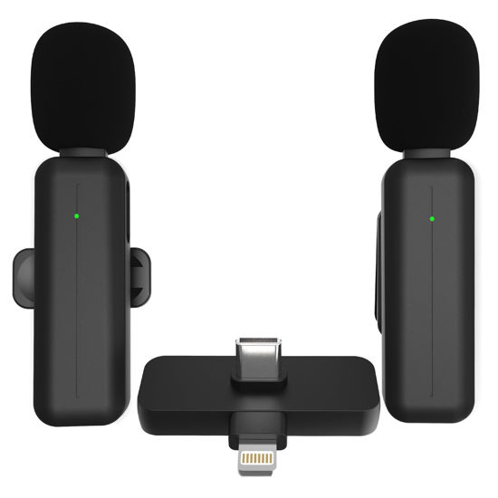 Picture of 2 Pack Wireless Mini Lavalier Lapel Microphone for iPhone,Android Phone(2 in 1) - 80ft Cordless Clip on Dual Mics with Noise Reduction 5H Working Time for Video Recording Vlogging, YouTube, Interview