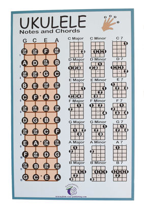 Picture of PLUM ROSE Ukulele Chord Chart (11x17) - Ukulele Chord Poster - Ukulele Notes Chart (blue)