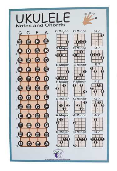 Picture of PLUM ROSE Ukulele Chord Chart (11x17) - Ukulele Chord Poster - Ukulele Notes Chart (blue)