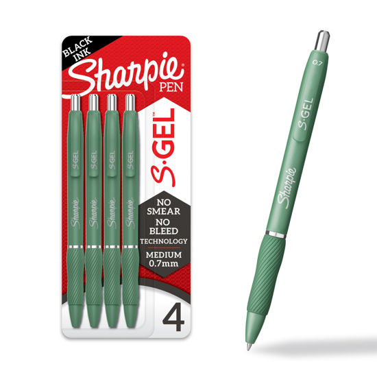 Picture of SHARPIE S-Gel, Gel Pens, Drawing Pens, Gel Ink Pens For Journaling, Writing Pens, Coloring Pens, Medium Point Pens (0.7Mm), Green Barrel, Black Ink, 4 Count