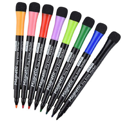 Picture of LivDeal Magnetic Dry Erase Markers - Fine Tip, Assorted Colors, 8 Pack, Low Odor Whiteboard markers for kids, Work On White board & Calendar, Refrigeratorr