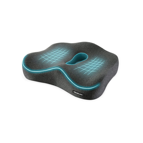 Picture of Memory Foam Seat Chair Cushion for Relieves Back Sciatica Pain Tailbone Pain Coccyx Degenerating Disc Orthopedic Osteoarthritis Prostate Cushion Low Back Pain Cushion Hip Shaping (Dark Gray)