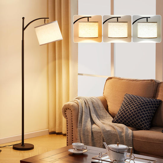 Picture of Ambimall 60" Floor Lamps for Living Room with 3 Color Temperatures Bulb & Adjustable Linen Shade, Tall Lamp for Living Room Bedroom Office Classroom Dorm Room(9W Bulb Included)