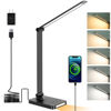 Picture of LED Desk Lamp with USB Ports,Touch Desk Lamps for Home Office with 5 Color Modes,3 Brightness Desk Light with Small Night Light,Reading Lamp Table Lamp for Bedroom Bedside Study Black （with adapter）