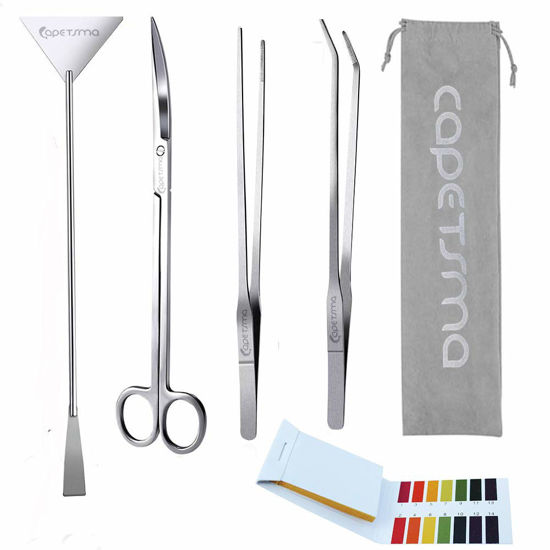 Picture of Capetsma Aquascape Tools, Long Stainless Steel Aquarium Plant Tools Aquarium Tweezers Scissors Spatula Tool Set Bonsai Kit Algae Scrapers Aquarium Cleaning Kit for Fish Tank Starter kit