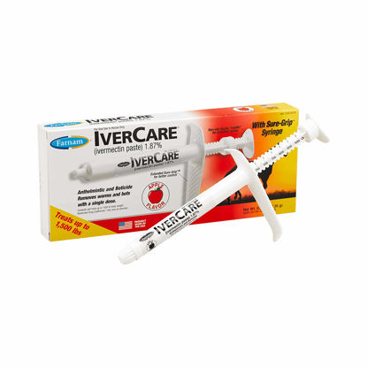 Picture of Farnam IverCare (ivermectin paste) 1.87%, Anthelmintic and Boticide, Treats Horses Up to 1500 lbs, Easy-To-Use Sure-Grip Syringe, Red Apple Flavor