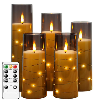 Picture of kakoya Flameless LED Candles with Timer 5 Pc Flickering Flameless Candles for Romantic Ambiance and Home Decoration Stable Acrylic Shell,with Embedded Star String，Battery Operated Candles（Grey）