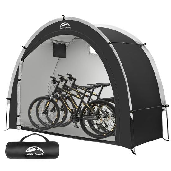 Picture of Happy Travel Bike Storage Tent Shed, Outdoor Waterproof Bicycle Covers Shelter with Window for 2/3/4/6 Bikes,Oversized Outside Portable Sheds for Lawn Mower,Garden Tools