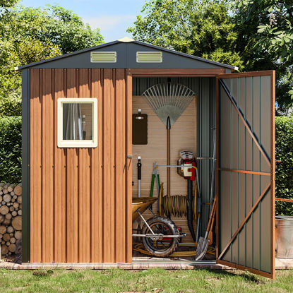 Picture of Outdoor Storage Shed 6x4 Ft, Lockable Metal Garden Shed with Window, Tool Shed Tiny House Vertical Outside Storage Building for Backyard, Lawn, Patio, Bike