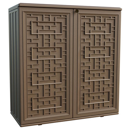 Picture of Mrosaa Indoor Outdoor Storage Cabinet Waterproof with 1 Shelf, Plastic Outdoor Storage Cabinets for Patio/Garden/Backyard, Size 34.3''L*15''W*36.2''H(Brown)