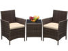 Picture of Greesum 3 Pieces Patio Furniture Sets Outdoor PE Rattan Wicker Chairs with Soft Cushion and Glass Coffee Table for Garden Backyard Porch Poolside, Brown and Beige