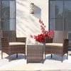 Picture of Greesum 3 Pieces Patio Furniture Sets Outdoor PE Rattan Wicker Chairs with Soft Cushion and Glass Coffee Table for Garden Backyard Porch Poolside, Brown and Beige