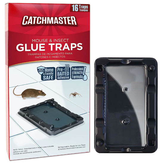 Picture of Catchmaster Mouse, Insect & Pest Control Glue Traps for Mice & Insects 16-Pk, Adhesive Rodent & Bug Catcher, Pre-Scented Mouse Traps Indoor for Home