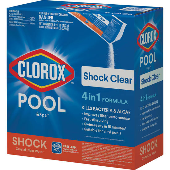 Picture of Clorox® Pool&Spa™ Shock Clear, for Crystal Clear Swimming Pool Water, Swim-ready in 15 minutes, Suitable for vinyl pools (6-Pack)