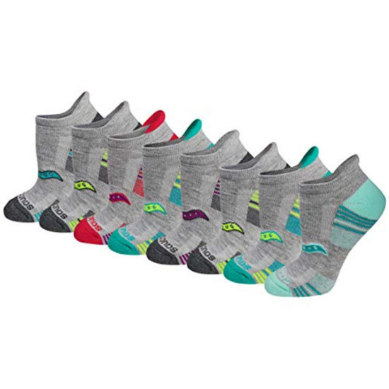 Picture of Saucony Women's RunDry Performance Heel Tab Athletic Socks, Available in S-L (8, 16, 24, Grey Assorted (8 Pairs), Medium