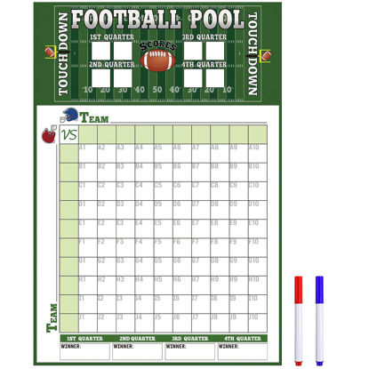 Picture of Large Football Pool Poster 16.2 X 23.6 Inch, Squares 100 Grids Score Record Poster Football Party Supplies, Super Bowl Party Decorations 2025 (Green)