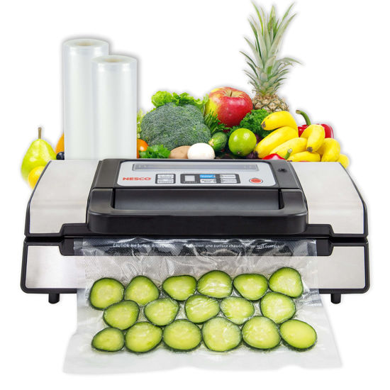 Picture of Nesco Deluxe Food VS-12 Vacuum Sealer, 130 Watts, Kit Bags & Viewing Lid, Compact, Silver