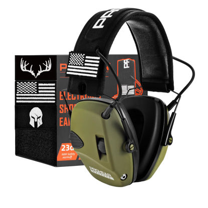 Picture of PROHEAR Electronic Ear Protection for Shooting with 4X Sound Amplification, Gun Range Hearing Protection Muffs, NRR 23dB Noise Reduction Headphones for Hunting, Green