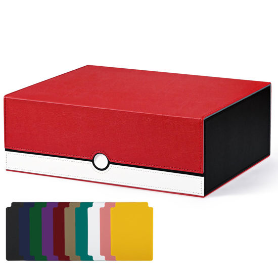 Picture of UAONO Card Storage Box for Trading Cards, 1800+ PU Leather Commander Card Deck Case, Magnetic Closure Card Holder Fits for Magic Game Cards (Red&White)
