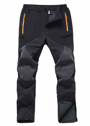 Picture of Gash Hao Mens Snow Ski Waterproof Softshell Snowboard Pants Outdoor Hiking Fleece Lined Zipper Bottom Leg (180Black, 32W x 32L)