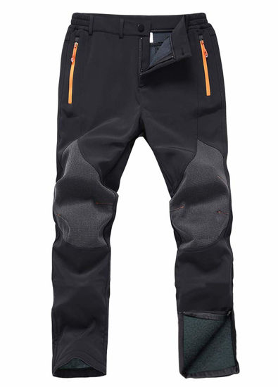 Picture of Gash Hao Mens Snow Ski Waterproof Softshell Snowboard Pants Outdoor Hiking Fleece Lined Zipper Bottom Leg (180Black, 32W x 32L)