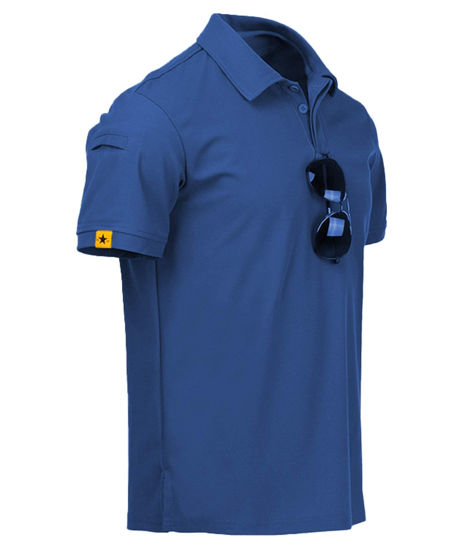 Picture of ZITY Mens Polo Shirt Short Sleeve Sports Tactical T-Shirt Athletic Golf Polos Daily Casual Stylish Collared Shirts for Men Blue X-Large