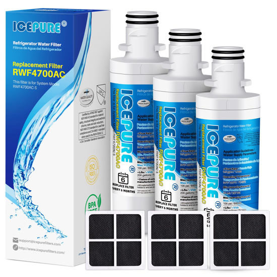 Picture of ICEPURE RWF4700AC Replacement for LG LT1000P MDJ64844601 ADQ74793501 LT1000PC, Kenmore Elite 9980 ADQ74793502 LRFXC2416S LRFVS3006S LRMDS3006S LFXS28596S Refrigerator and LT120F Air Filter 3PACK