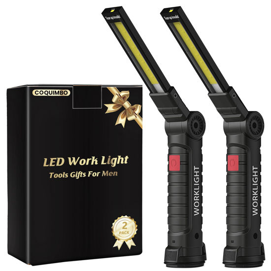 Picture of Coquimbo Mens Valentines Day Tool Gifts for Him Husband Dad, Rechargeable LED Work Light Grill Light with Magnetic Base 5 Modes 360° Rotate Mechanic Light Mens Dad Birthday Gifts (2 Pack Black)