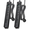 Picture of 2 Pack Power Strip Surge Protector - 5 Widely Spaced Outlets 3 USB Charging Ports, 1875W/15A with 6Ft Braided Extension Cord, Flat Plug, Overload Surge Protection, Wall Mount for Home Office