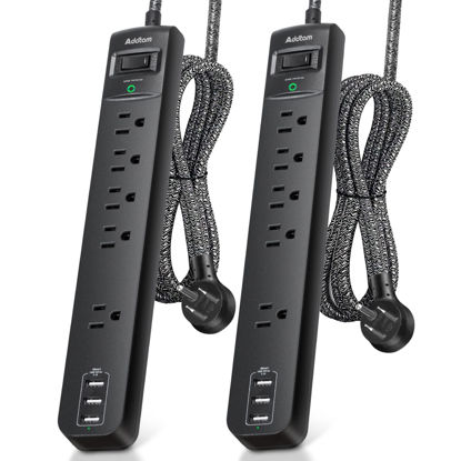 Picture of 2 Pack Power Strip Surge Protector - 5 Widely Spaced Outlets 3 USB Charging Ports, 1875W/15A with 6Ft Braided Extension Cord, Flat Plug, Overload Surge Protection, Wall Mount for Home Office