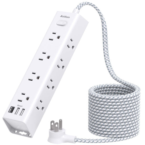 Picture of Surge Protector Power Strip - 10 FT Extension Cord, Power Strip with 12 Widely AC Outlet 3 USB, Flat Plug, Wall Mount Overload Protection, 1050J, Desk Charging Station for Home Office, ETL Listed