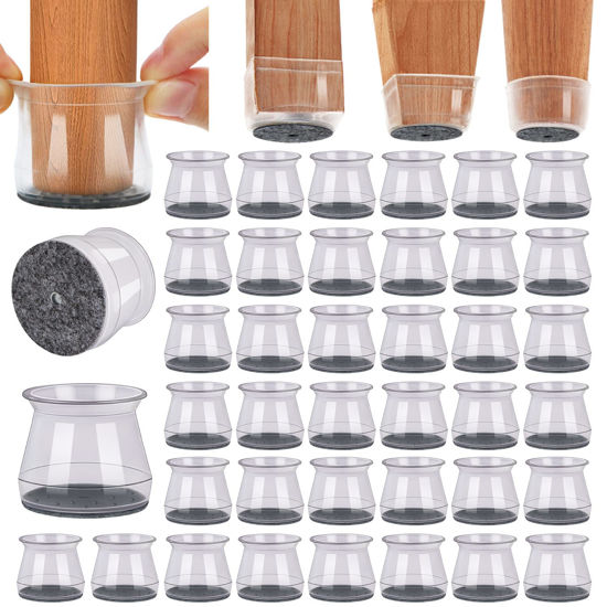 Picture of BUMACO 40Pcs Chair Leg Floor Protectors Chair Leg Protectors for Hardwood Floors Silicone Pads Covers to Protect Floors (Universal L Clear Fit 1.3"-2")