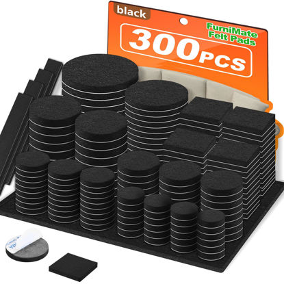 Picture of Felt Furniture Pads 300 Pieces, Furniture Pads for Hardwood Floors, Felt Pads for Chair Legs Furniture, Floor Protectors for Furniture Black