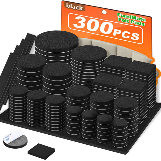 Picture of Felt Furniture Pads 300 Pieces, Furniture Pads for Hardwood Floors, Felt Pads for Chair Legs Furniture, Floor Protectors for Furniture Black