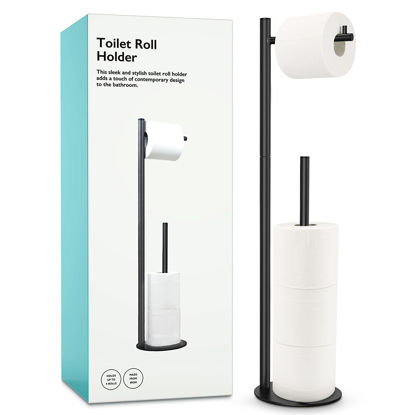 Picture of Toilet Paper Holder Stand, Bathroom Toilet Paper Roll Holder Stand with Reserve, Standing Toilet Paper Holder with Storage