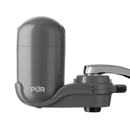 Picture of PUR PLUS Vertical Faucet Mount Water Filtration System with 3-in-1 Lead Reducing Filter for Great-Tasting Filtered Tap Water, Lasts 100 Gallons, Fits Most Kitchen or Bathroom Faucets, Grey