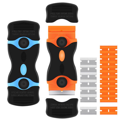 Picture of 2PACK Razor Blade Scraper, 2-in-1 Scraper Tool with 12Pcs Plastic Blades and 7Pcs Metal Blades, Multi-Purpose Cleaning Razor Scraper for Decals, Stickers, Labels, Caulk, Adhesive, Paint Removal