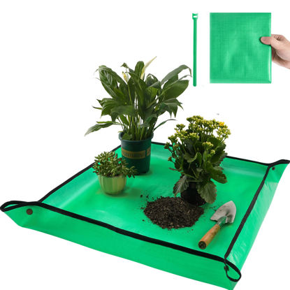 Picture of Onlysuki Repotting Mat for Indoor Plant Transplanting Control Mess, 26.8"X26.8" Waterproof Succulent Potting Mat Square Planting Tray Soil Change Mat Gardening Gifts for Plant Lovers