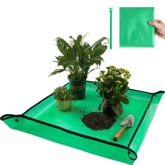 Picture of Onlysuki Repotting Mat for Indoor Plant Transplanting Control Mess, 26.8"X26.8" Waterproof Succulent Potting Mat Square Planting Tray Soil Change Mat Gardening Gifts for Plant Lovers