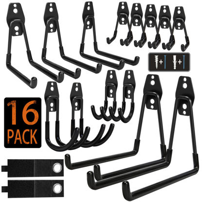 Picture of KOFANI Garage Hooks, 16 Pack Steel Heavy Duty Garage Storage Hooks with Anti-Slip Coating, Utility Garage Wall Mount Hooks for Hanging Bike, Ladder and Garden Tools