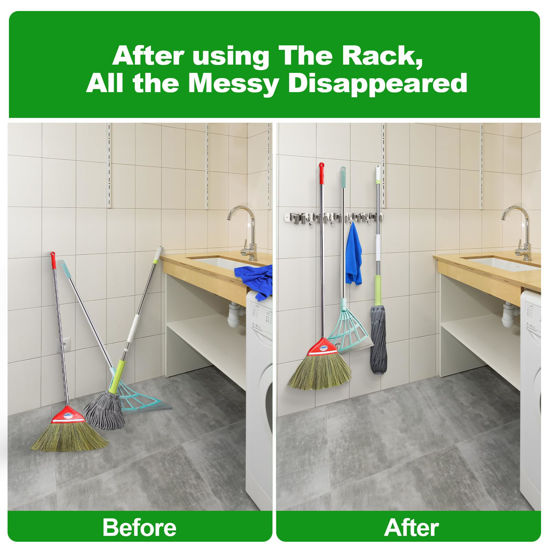 GetUSCart- voze 5 Racks and 4 Hooks Mop and Broom Holder Wall Mount ...