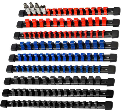 Picture of AMM 9-Piece Socket Organizer, 1/2 inch, 3/8 inch and 1/4 inch Drive ABS Tools-Socket Holder,Heavy Duty Socket Racks, Premium Quality Socket Clip Rail Holder,The best tool trays in the garage