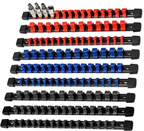 Picture of AMM 9-Piece Socket Organizer, 1/2 inch, 3/8 inch and 1/4 inch Drive ABS Tools-Socket Holder,Heavy Duty Socket Racks, Premium Quality Socket Clip Rail Holder,The best tool trays in the garage