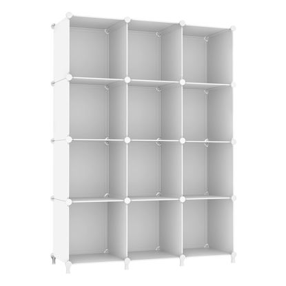 Picture of AWTATOS Cube Storage Organizer Storage 12 Cube Bookshelf DIY Plastic Closet Clothes Storage Shelves with Wooden Mallet, Stackable Storage Solution for Home, Bedroom, White