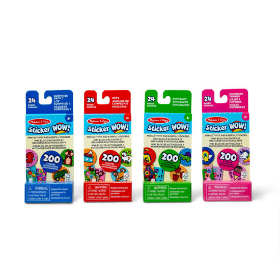 Picture of Melissa & Doug Sticker Wow!™ Mini Activity Pad and Refill Stickers 4-Pack (Dinosaur, Pets, Favorite Things, Surprise Pack 1) - 200 Stickers Each (800 Total) for Any Sticker Stamper (Not Included)