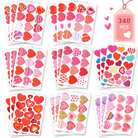 Picture of 348 Pcs Valentines Stickers for Kids, Bulk Love Heart Stickers Valentines Crafts for Kids Classroom Favors Supplies, Valentine's Day Party Decorative Stickers for Gift Box Envelope Wedding