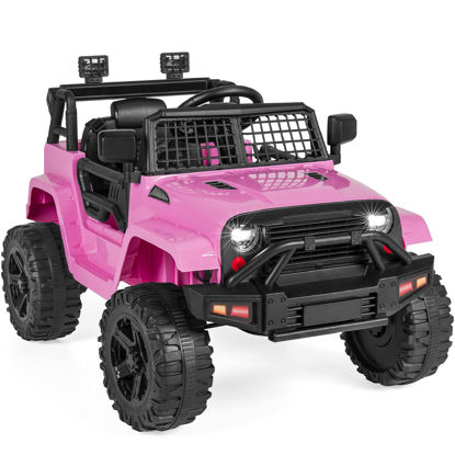Picture of Best Choice Products 12V Kids Ride On Truck Car w/Parent Remote Control, Spring Suspension, LED Lights, AUX Port - Pink