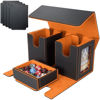 Picture of AFIING MTG Commander Card Storage Box - Fits 200 Double Sleeved Cards,3-in-1Card Deck Case,Strong Magnet Card Organizer For Magic Commander TCG CCG,4Dividers &2 Toploaders, Black/orange