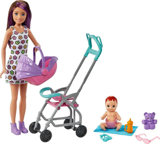 Picture of Barbie Skipper Babysitters Inc Playset with Doll, Stroller, Baby Doll & 5 Accessories, Remove Stroller Seat for Carrier
